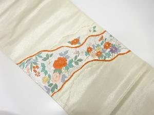 道長取に牡丹・菊模様織出し刺繍袋帯